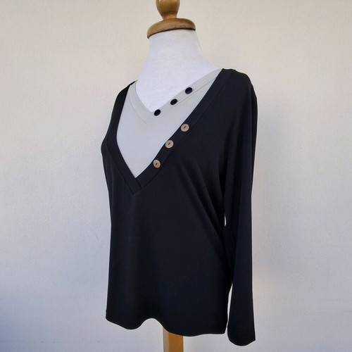 Blouse with decorative buttons like new, size 4, black and beige