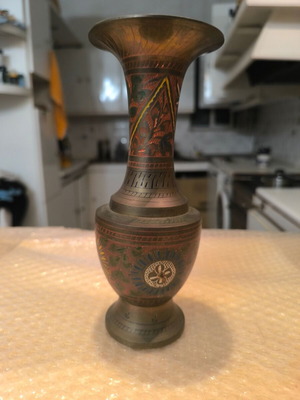 Metal vase candleholder with embossed designs like new