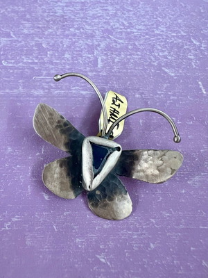 Silver butterfly brooch new with blue agate