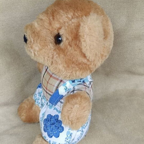 Teddy Bear 15.5 cm used, vintage soft toy with work outfit