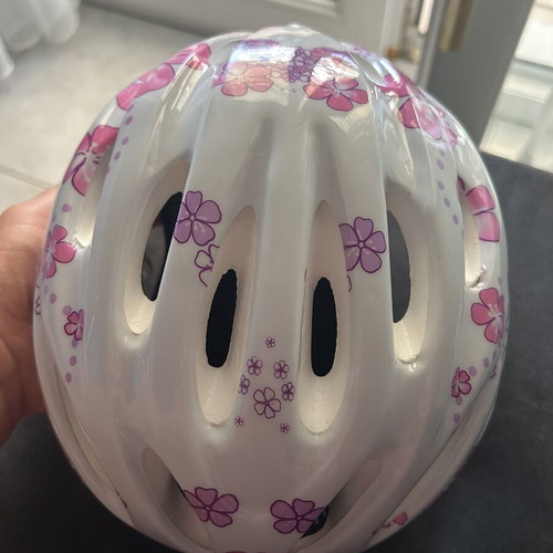 Dunlop Kids Bicycle Helmet Like New, White with Pink Flowers, Size 48-52 cm