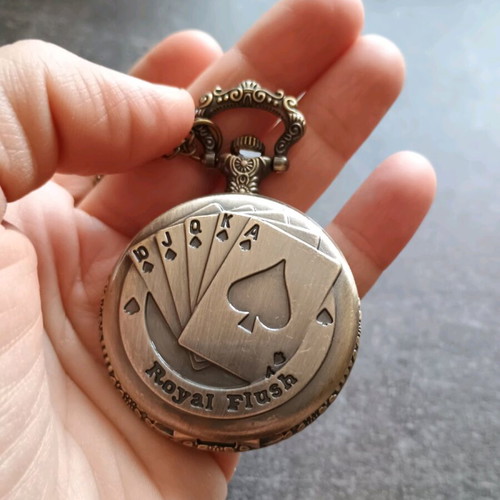 Ρολόι τσέπης Vintage Bronze με γούρι τράπουλας καινούργιο από κράμα