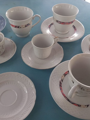 Set of 7 assorted cups and saucers