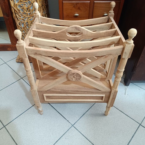 Wooden vintage newspaper holder with drawer used, classic design