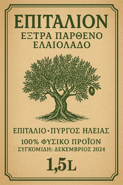 Ελαιόλαδο έξτρα παρθένο 1,5Lt. νομού Ηλείας.