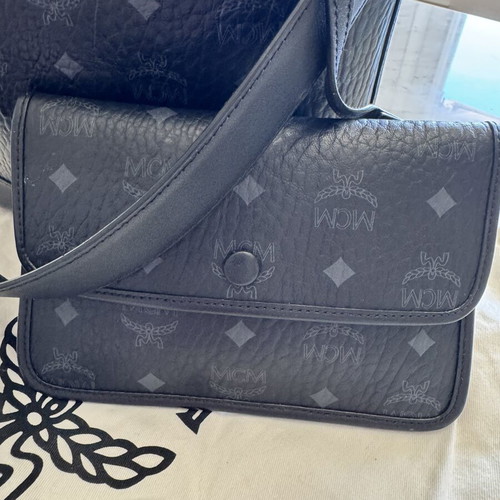 MCM Monogram Canvas Bucket Bag with Matching Zip Pouch Like New