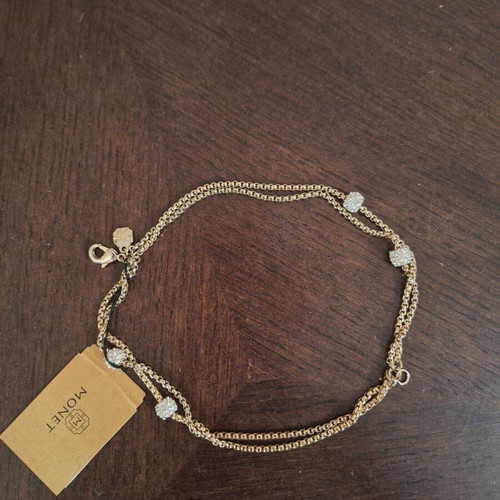 Chain bracelet new, gold color with rhinestones, 20 cm length