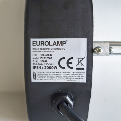 Eurolamp Wall Quartz Heater 2000W with Thermostat new