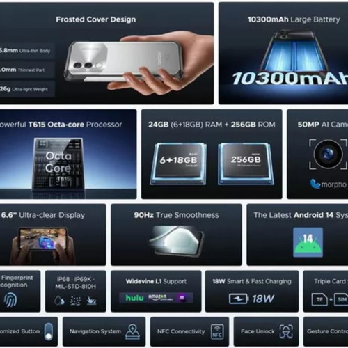Doogee Blade 10 Power smartphone like new, 256GB, dual SIM, black