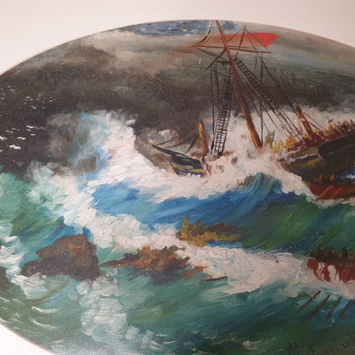 1931 oil painting used, signed by M. Konstantaras