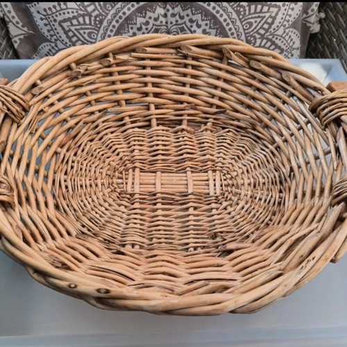 Handmade wicker basket with wooden handles like new