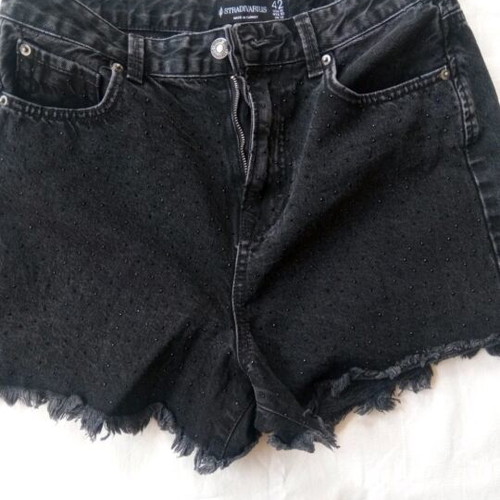 Stradivarius black denim shorts with rhinestones like new, size 42