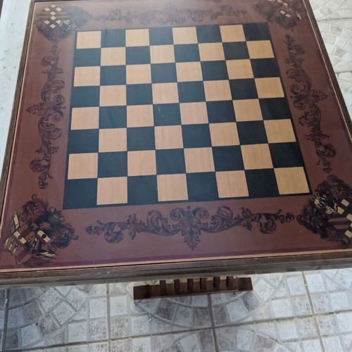 Savonarola game table used, wooden, foldable base