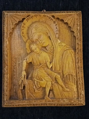 Panagia Axion Esti wax icon like new 12.5cm - 14.5cm