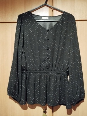 Black shirt-blouse like new with white polka dots and transparent sleeves