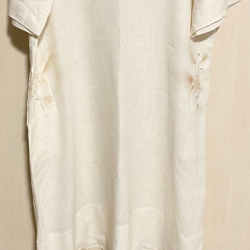 Mariluna Linen Long Dress New, White with Gold-Brown Details
