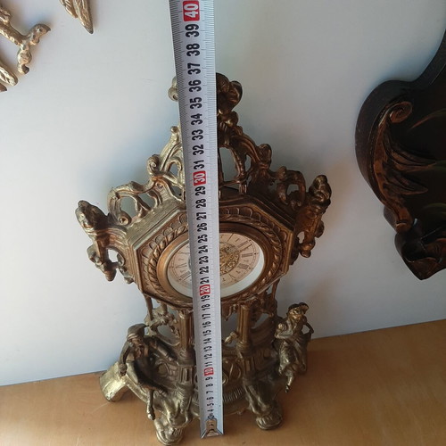 German brass clock baroque style used, 50-60s, large 40cm