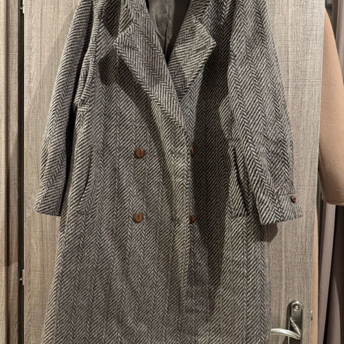 Wool herringbone coat loose fit like new, gray and brown