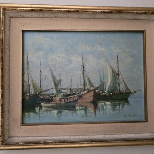 Authentic Nikos Krideras paintings used, oil on canvas 40x30 and 35x30 cm