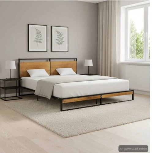 Iron bed with headboard and matching nightstand like new