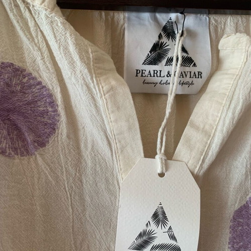 Pearl and Caviar Boho Dress new, 100% cotton with lilac details