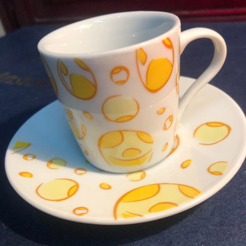 Porcelain cup set 12 pcs vintage 1980 with yellow designs unused