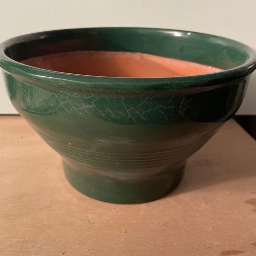 Clay green flowerpot cachepot without hole 22cm diameter X 13 height No3 new