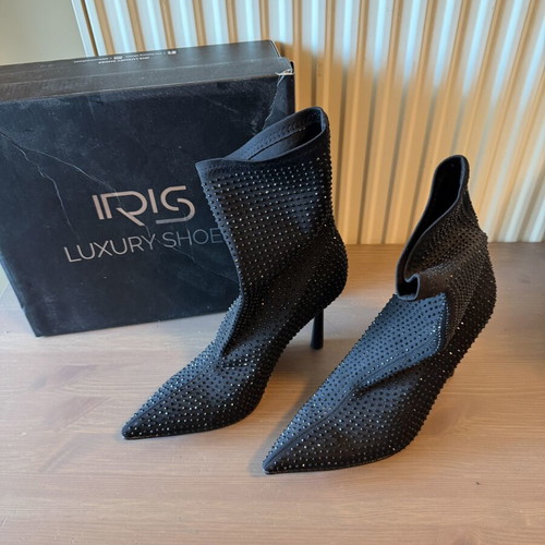 Iris luxury shoes black ankle boots with rhinestones like new, size 40