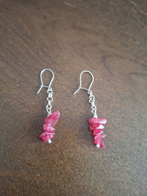Silver earrings with dark red stones, like new