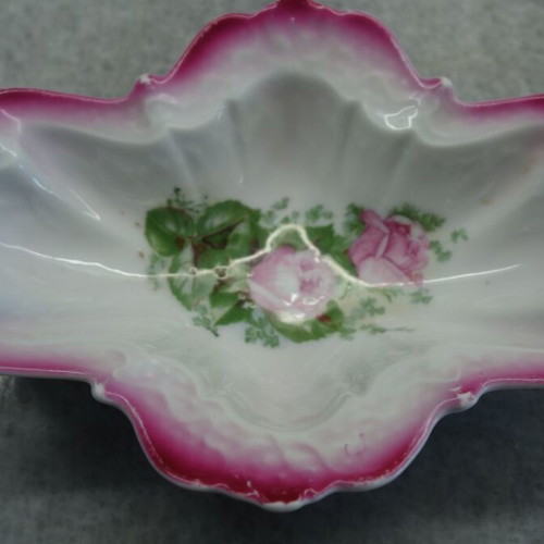 Oval bowl with roses used, Bavaria vintage porcelain