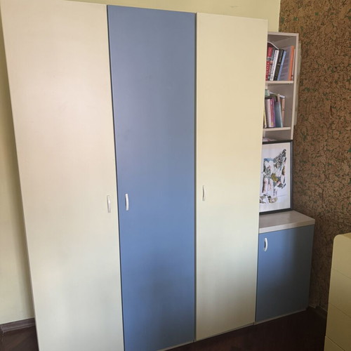 Children's bedroom furniture set with bed, mattress, desk, and wardrobe like new