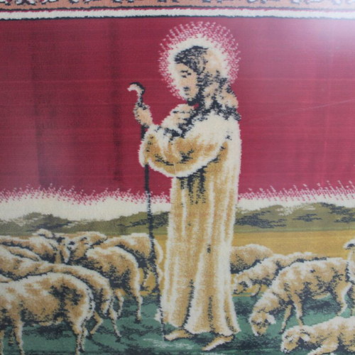 Silk prayer rug like new with Jesus Christ theme and frame