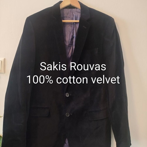 Sakis Rouvas men's jacket 100% cotton velvet like new S/M blue with purple lining