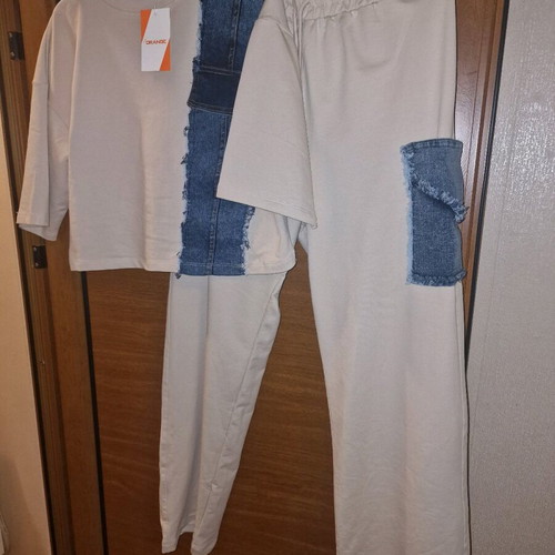 Women's set new with denim motif, beige