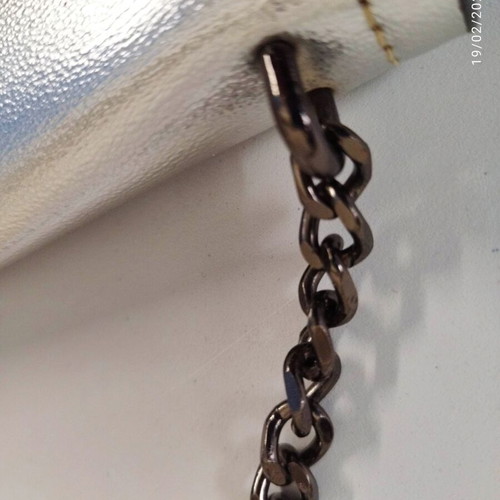 Silver metallic structured shoulder bag with chain and leather detail new