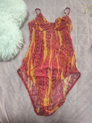 One-piece swimsuit like new, size medium, red and orange
