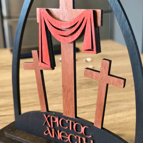 Handmade wooden Easter decoration "Christos Anesti" new