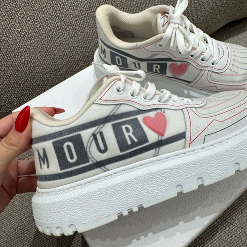 Dior women's sneakers used, size 37, white with red heart detail
