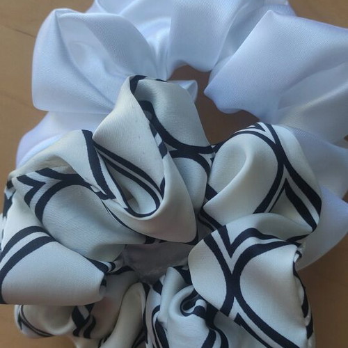 Handmade satin scrunchies XL pack of 2, black and white