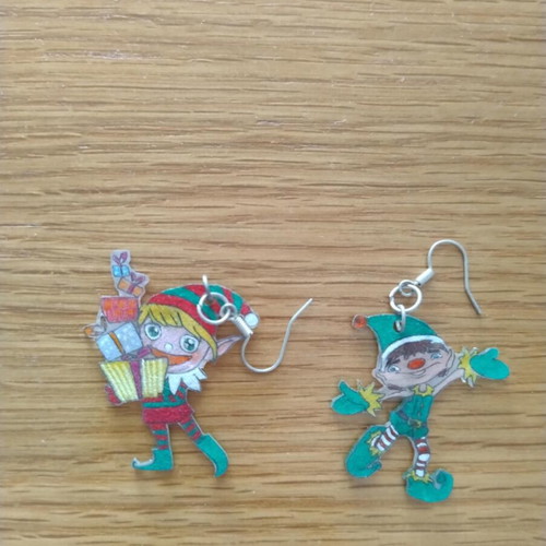 Christmas elf earrings like new, colorful, mismatched