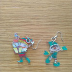 Christmas elf earrings like new, colorful, mismatched