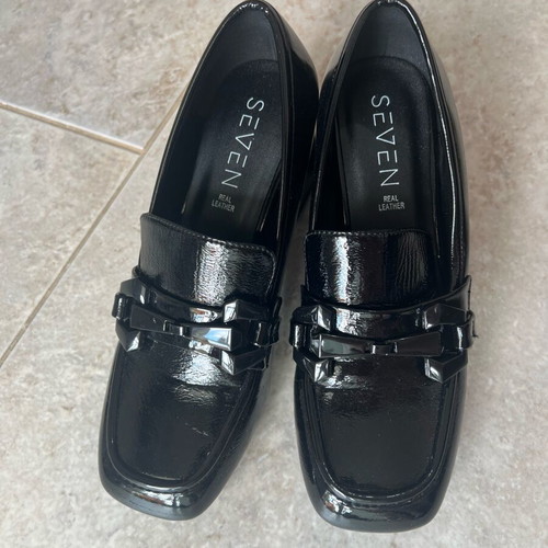 Seven Real Leather Loafers with Heel Like New, Black