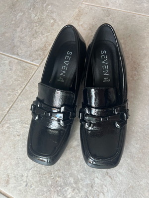 Seven Real Leather Loafers with Heel Like New, Black