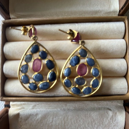 925 Silver Gold-Plated Earrings with Labradorite and Tourmaline New