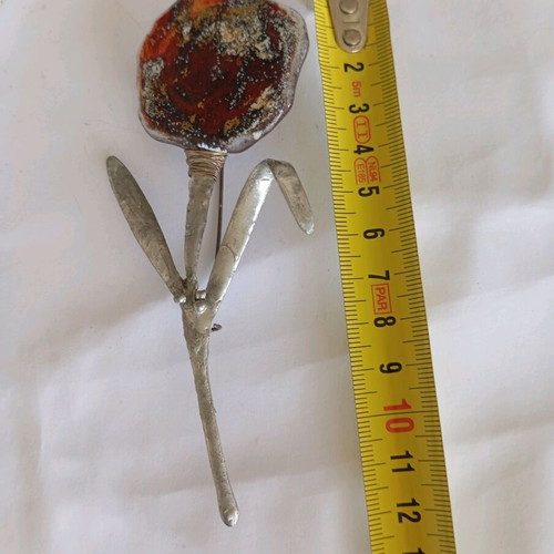 Handmade flower brooch 12 cm glass and steel like new