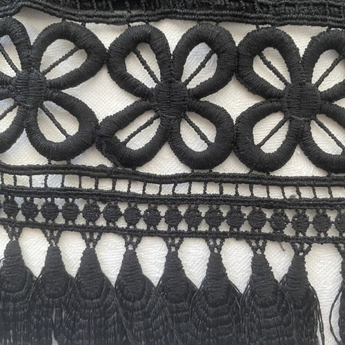 Mohito Collection Black Blouse size L like new with lace and fringes