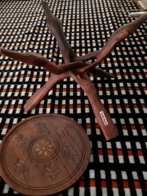 Wooden tripod and tray handmade, carved decorative