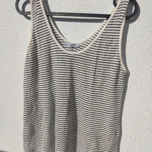 Zara linen striped sleeveless top Medium used, black white