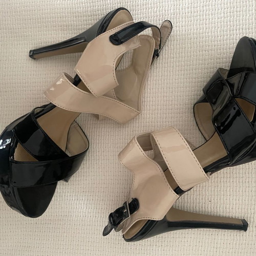 Patent leather sandals used, size 40, beige and black