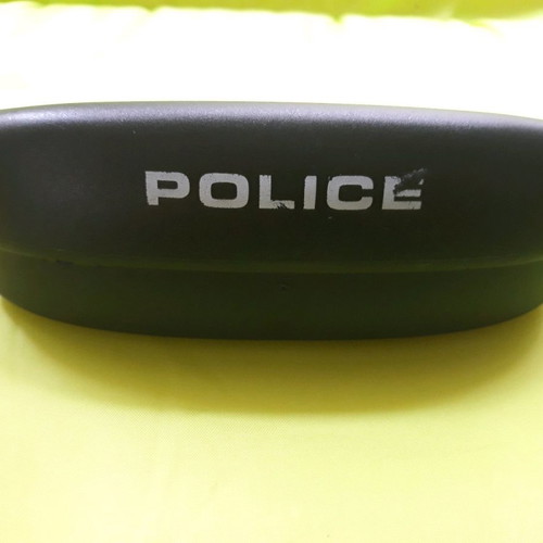 Police glasses case used, black plastic